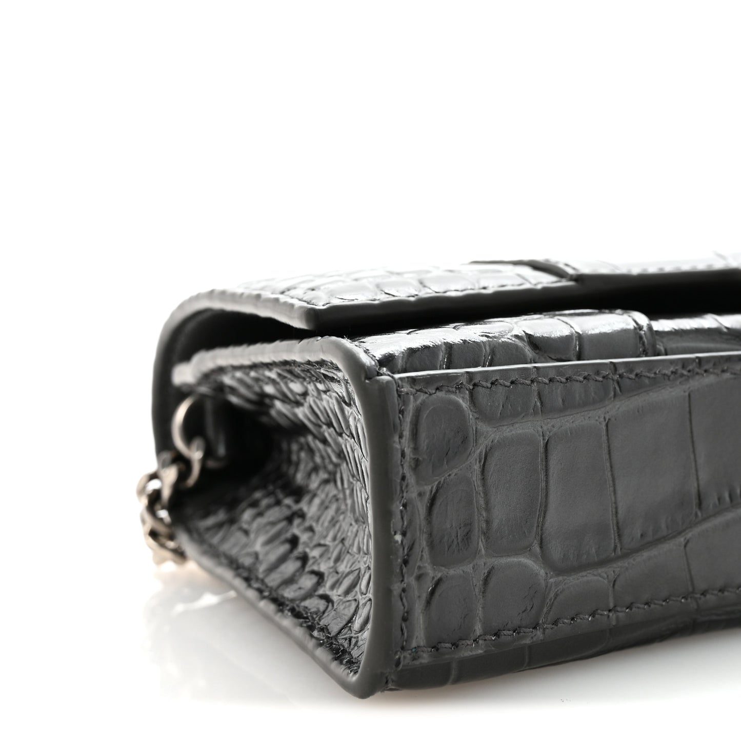 Shiny Calfskin Crocodile Embossed Hourglass Chain Bag Gris