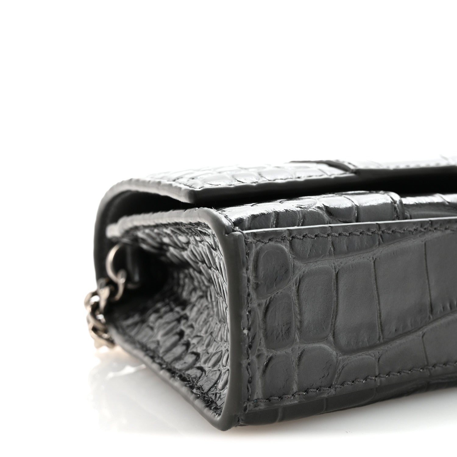 Balenciaga Shiny Calfskin Crocodile Embossed Hourglass Chain Bag Gris 8 of 9