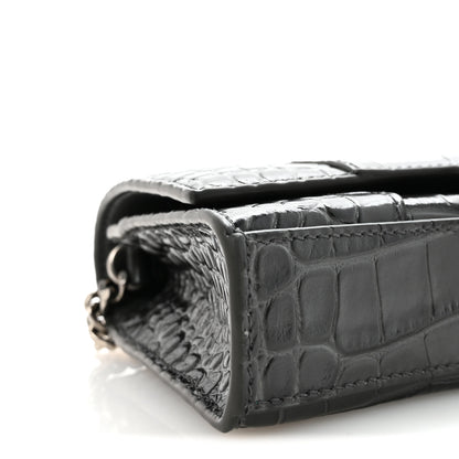 Balenciaga Shiny Calfskin Crocodile Embossed Hourglass Chain Bag Gris 8 of 9