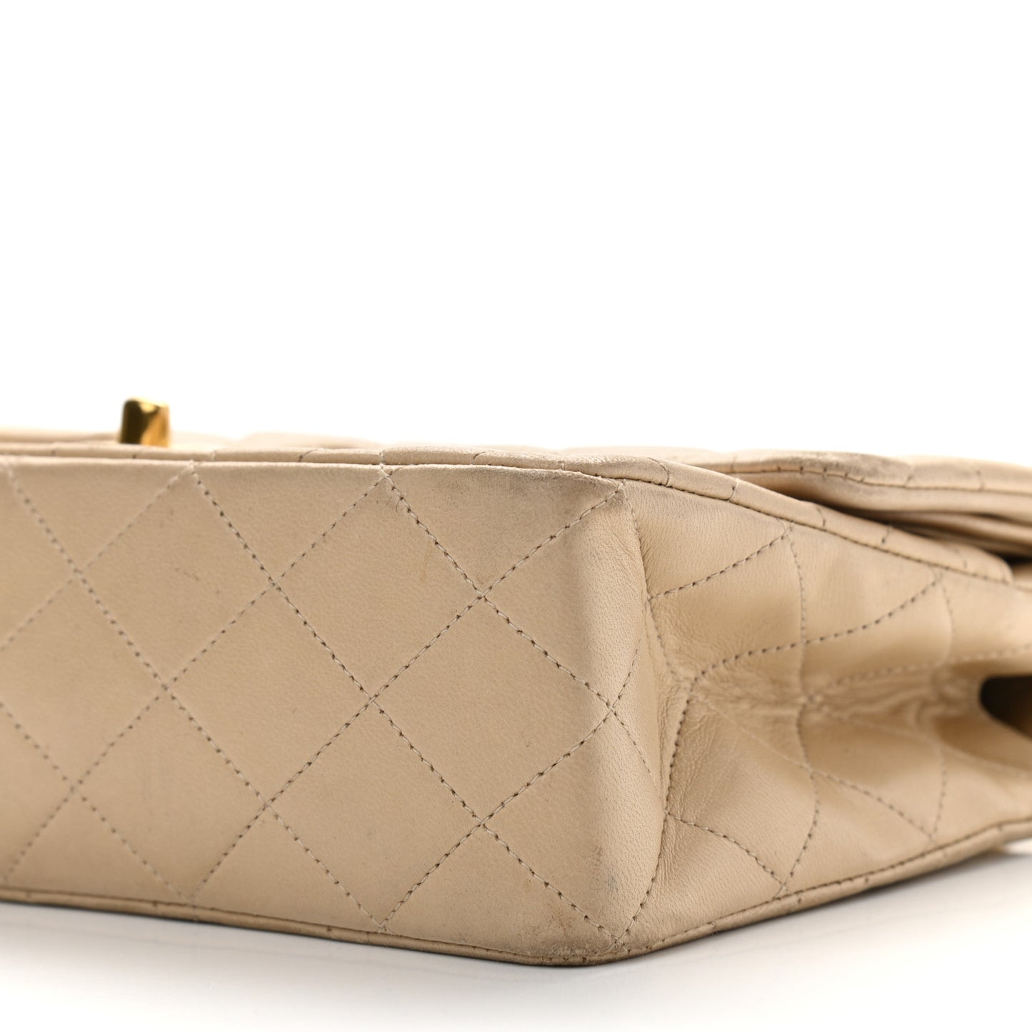Lambskin Quilted Medium Double Flap Beige