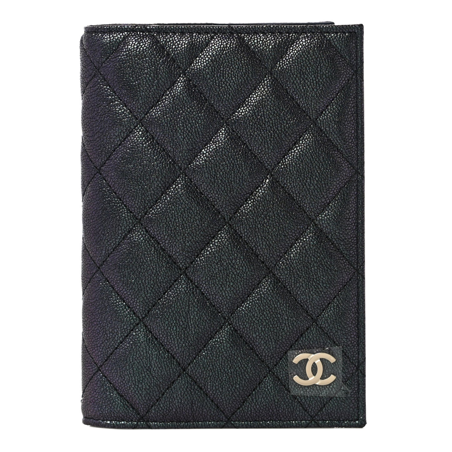 Iridescent Caviar Quilted Passport Holder Black