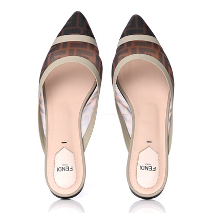 Fendi Technical Mesh Vitello FF Colibri Flat Mules 40.5 Tobacco Moro Camelia 5 of 12