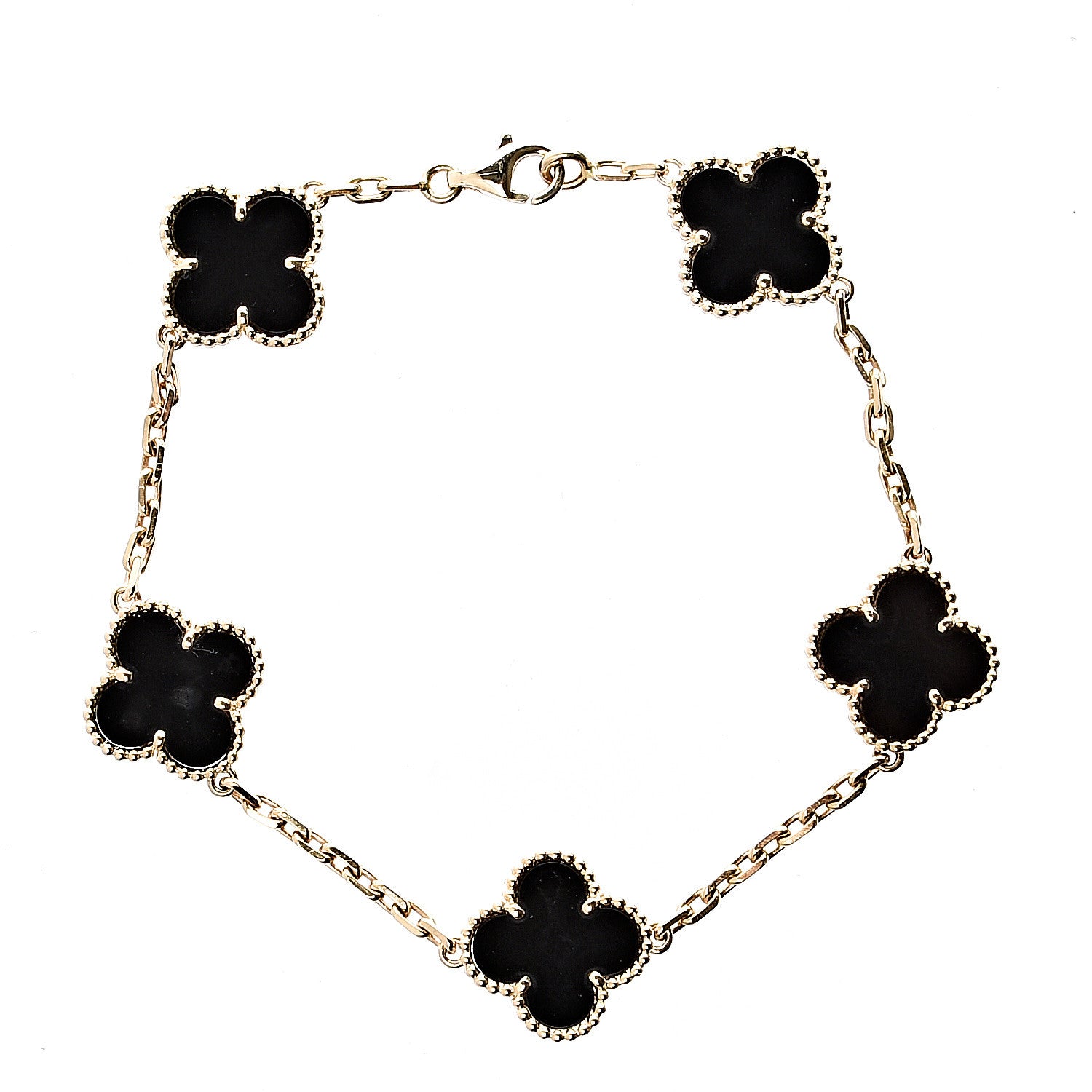 Van Cleef & Arpels 18K Yellow Gold Black Onyx 5 Motifs Vintage Alhambra Bracelet 1 of 3