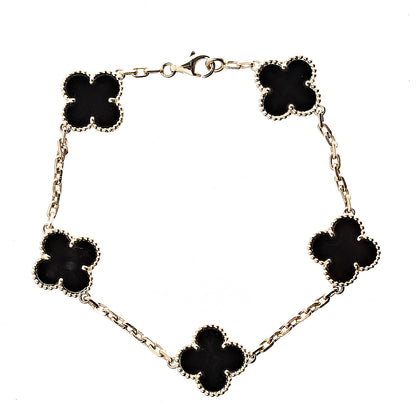 Van Cleef & Arpels 18K Yellow Gold Black Onyx 5 Motifs Vintage Alhambra Bracelet 1 of 3