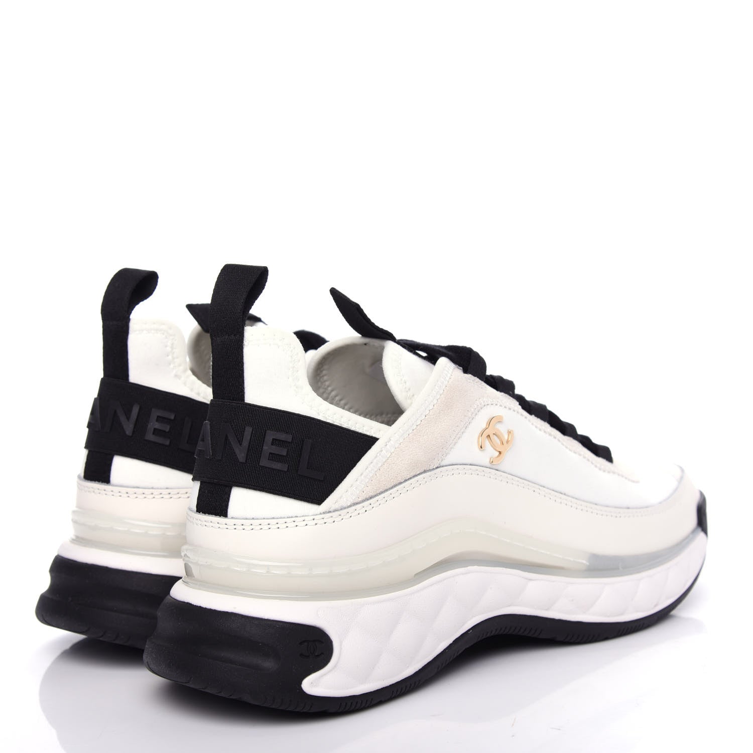 Chanel Velvet Calfskin Mixed Fibers CC Sneakers 38 White Black 4 of 11