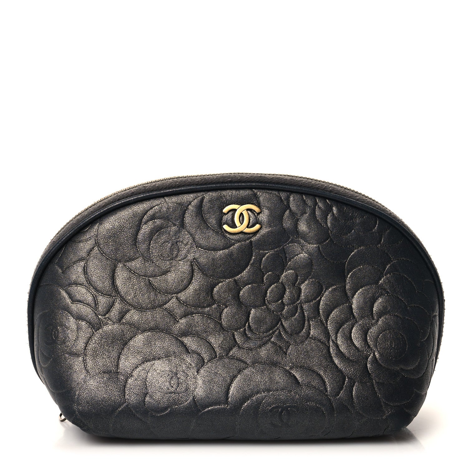 Chanel Goatskin Camellia Embossed Cosmetic Case Grey 1 of 9