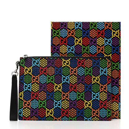 Gucci GG Supreme Monogram Psychedelic Zip Wristlet Pouch Black Multicolor 8 of 8