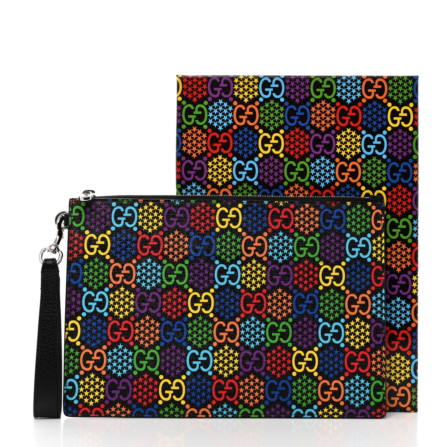 GG Supreme Monogram Psychedelic Zip Wristlet Pouch Black Multicolor