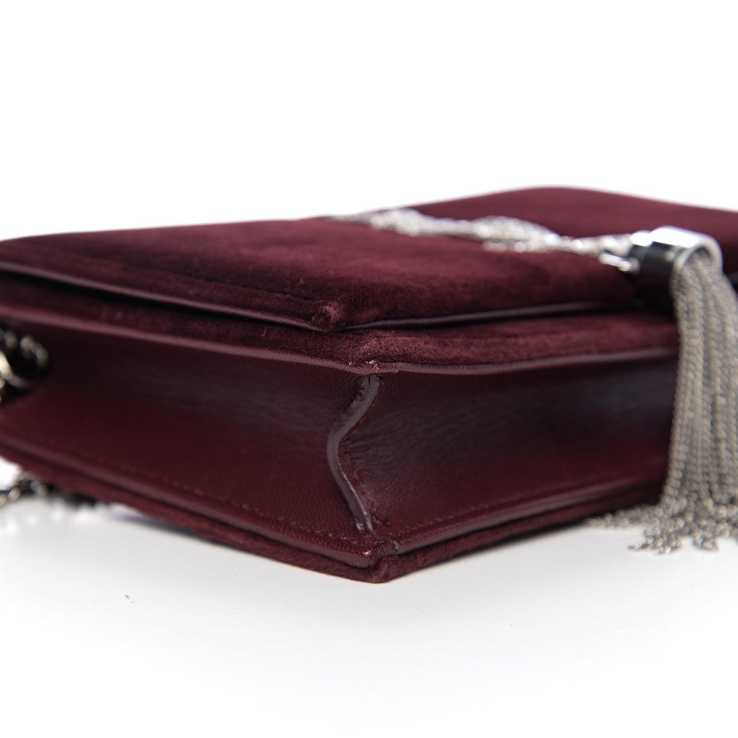 Velvet Crystal Monogram Kate Tassel Shoulder Bag Burgundy