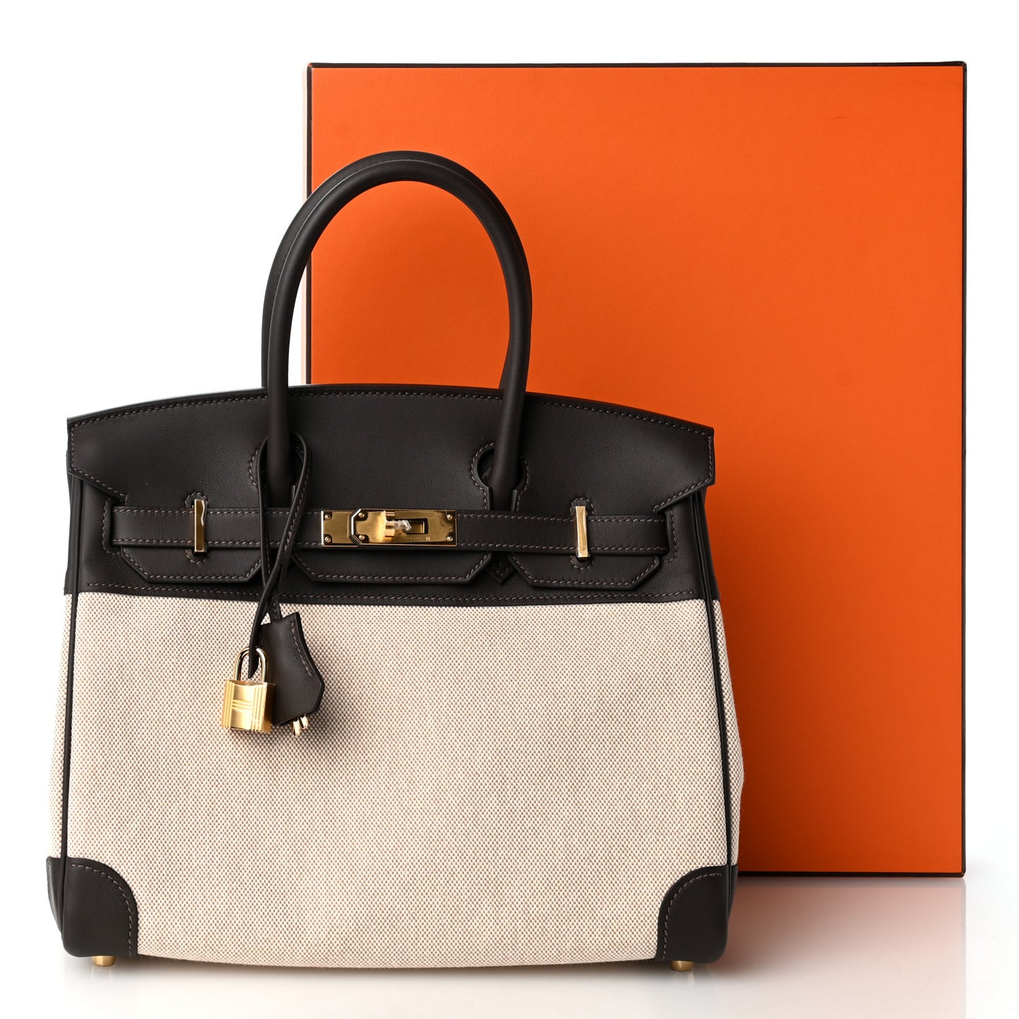 Toile H Swift Birkin 30  Ecru Bai Brun