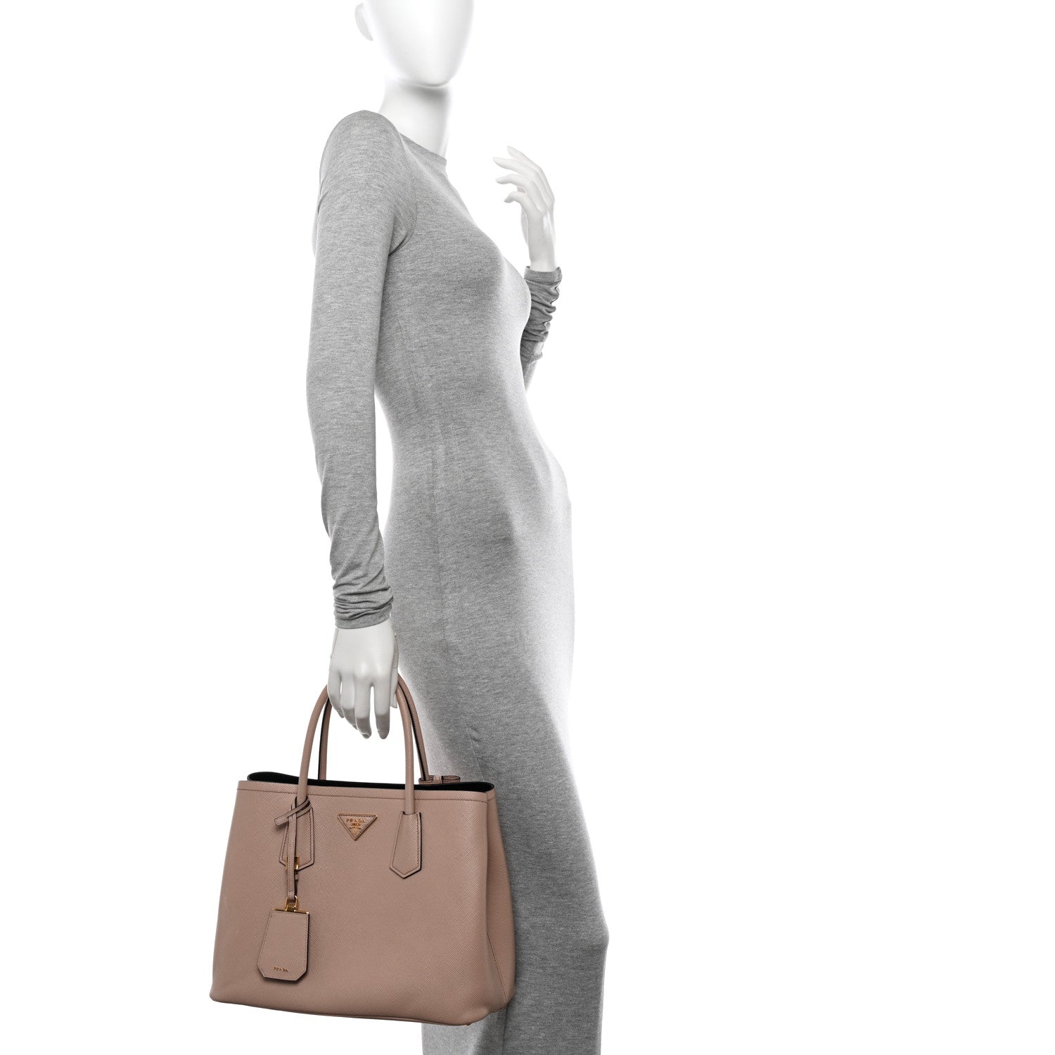 Prada Saffiano Cuir Medium Double Bag Cammeo Black 2 of 13