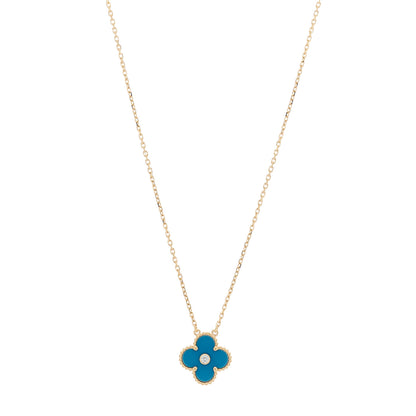 Van Cleef & Arpels 18K Yellow Gold Diamond Celestial Blue Sevres Porcelain Vintage Alhambra Pendant Necklace 1 of 4