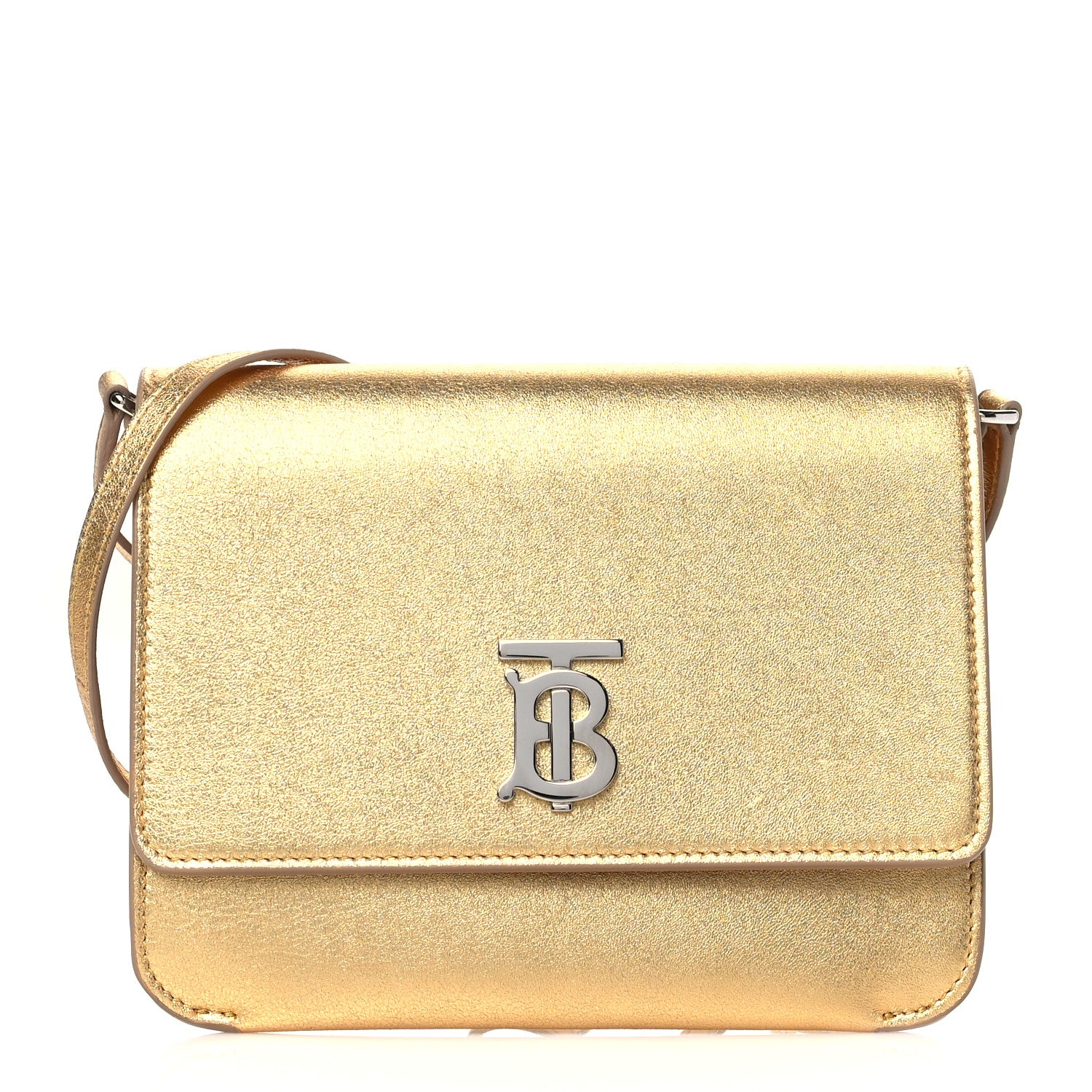 Burberry Metallic Calfskin Monogram TB Flat Crossbody Bag Gold 1 of 9