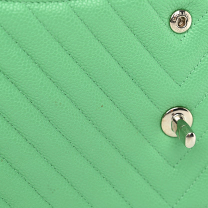 Chanel Caviar Chevron Quilted Jumbo Double Flap Green 12 of 13