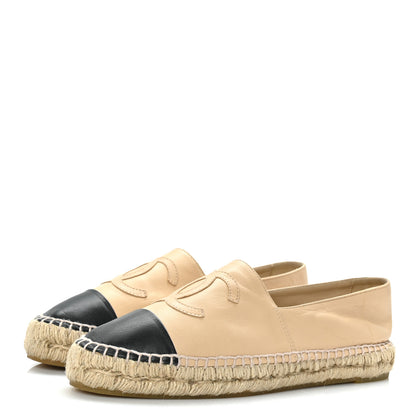 Chanel Lambskin CC Espadrilles 40 Beige Black 3 of 7