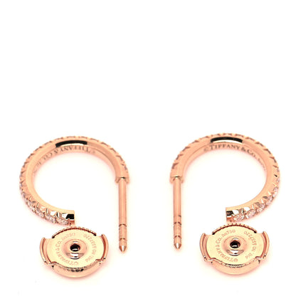 Tiffany 18K Rose Gold Diamond Small Metro Hoop Earrings 3 of 4
