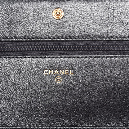 Chanel Metallic Calfskin Quilted Boy Wallet On Chain WOC Charcoal 6 of 9