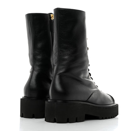 Chanel Crumpled Calfskin Patent Cap Toe Lace Up Combat Boots 38 Black 4 of 8
