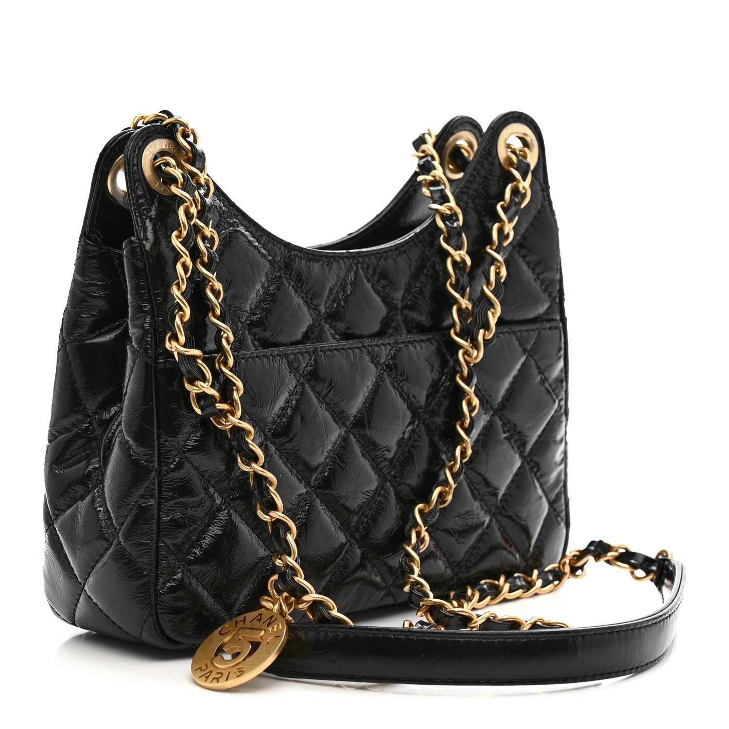Chanel Shiny Crumpled Calfskin Quilted Small Wavy CC Hobo Black 3 of 11