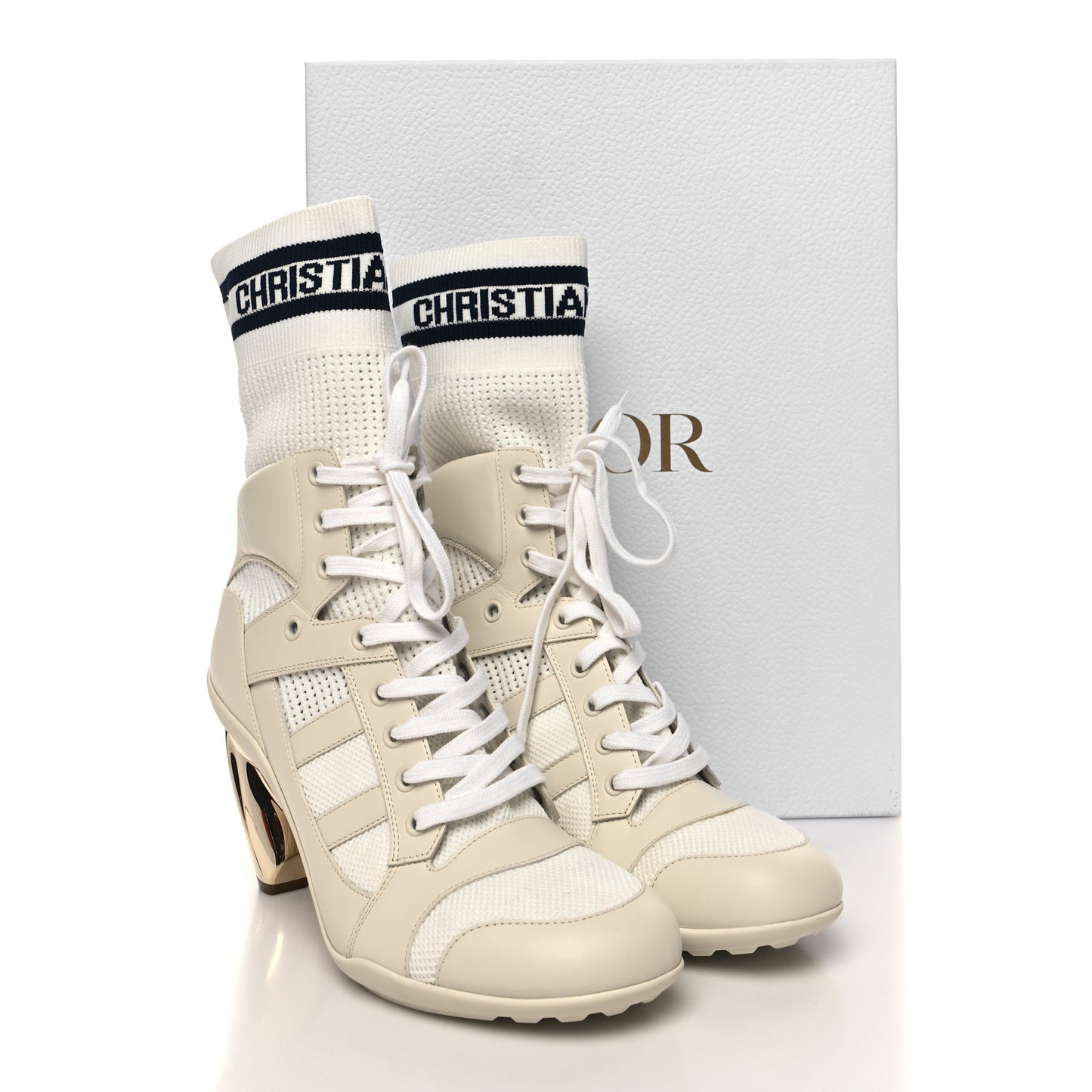 Calfskin Knit D-Zenith Boots 39 Off White