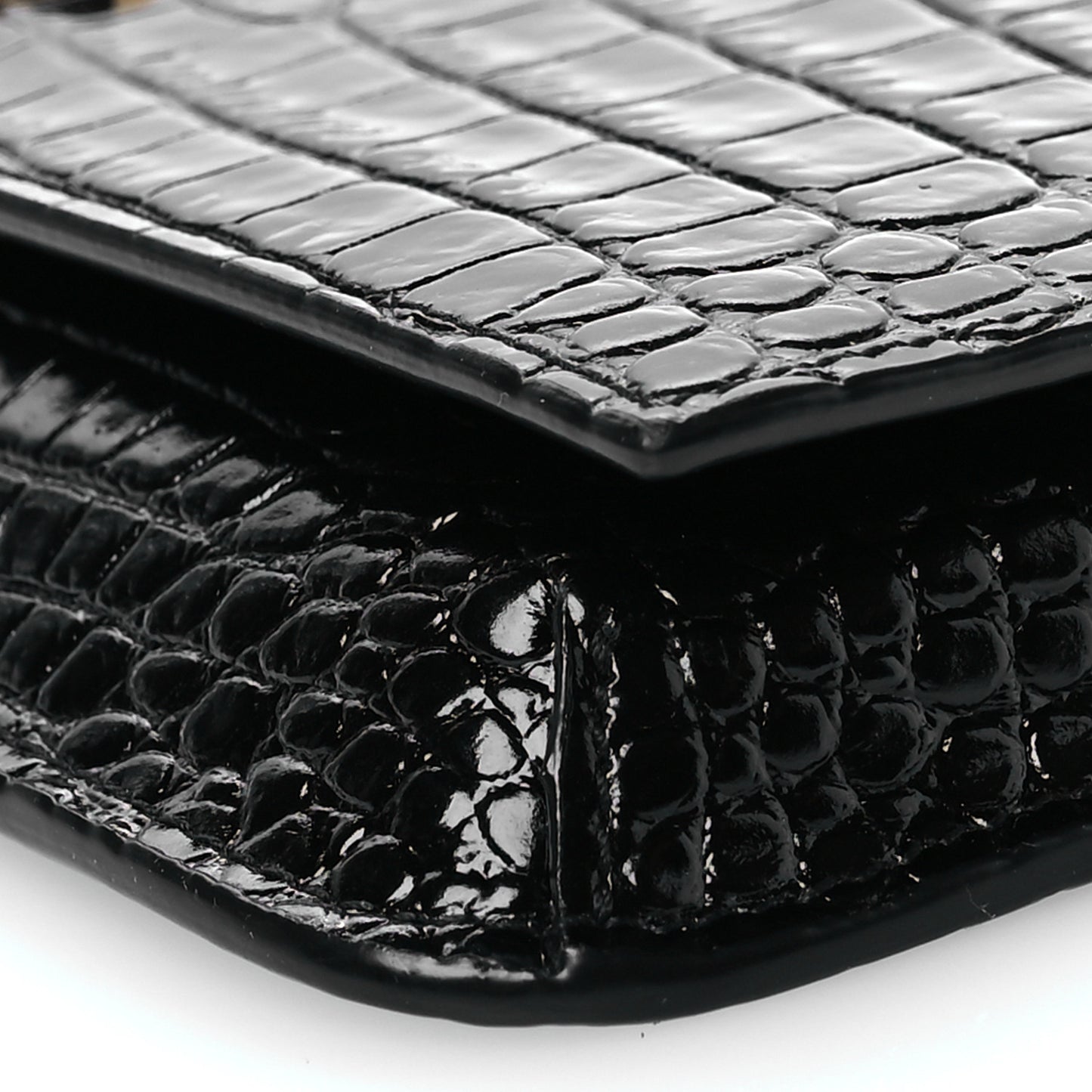 Crocodile Embossed Monogram Phone Holder Crossbody Black