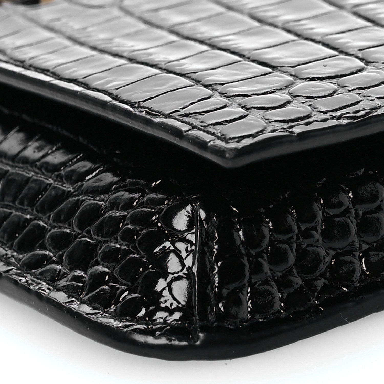Saint Laurent Crocodile Embossed Monogram Phone Holder Crossbody Black 9 of 9