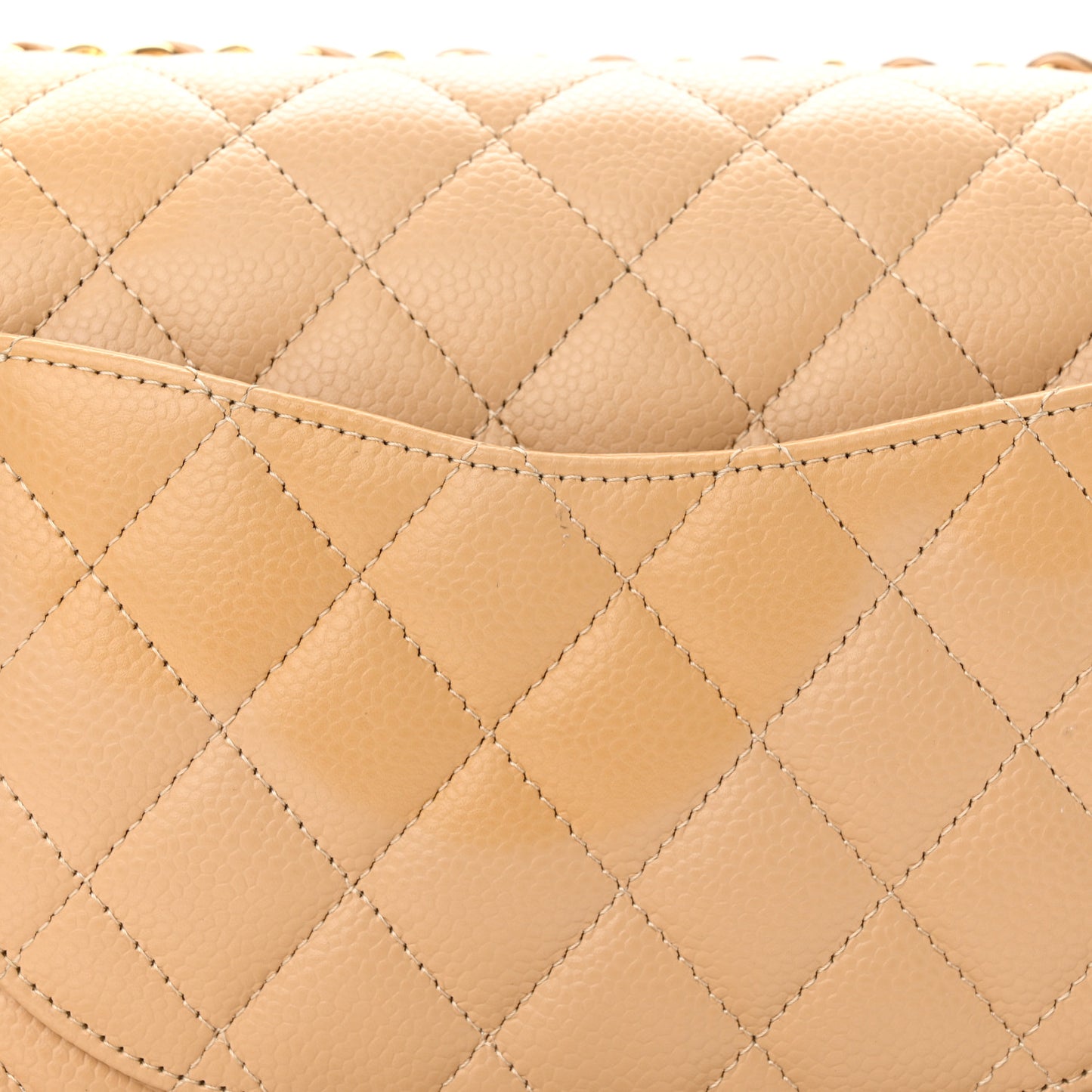 Caviar Quilted Medium Double Flap Beige