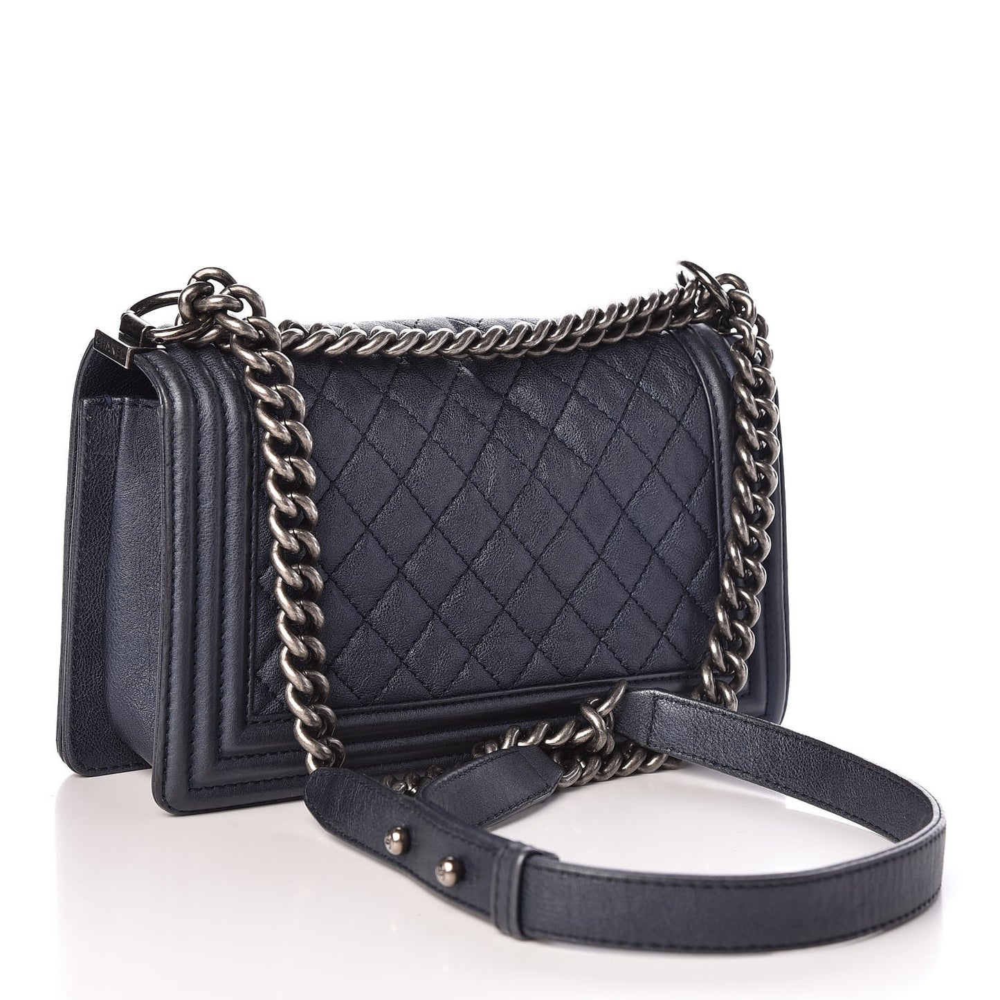 Calfskin Quilted Medium Boy Flap Dark Navy