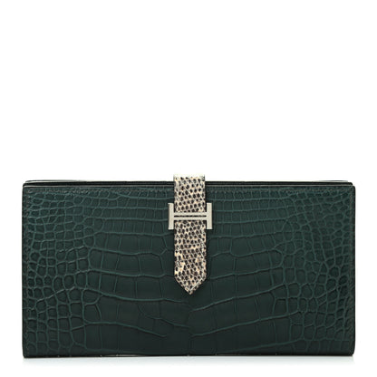 Hermes Matte Alligator Lizard Bearn Gusset Wallet Ombre Vert Fonce 1 of 7