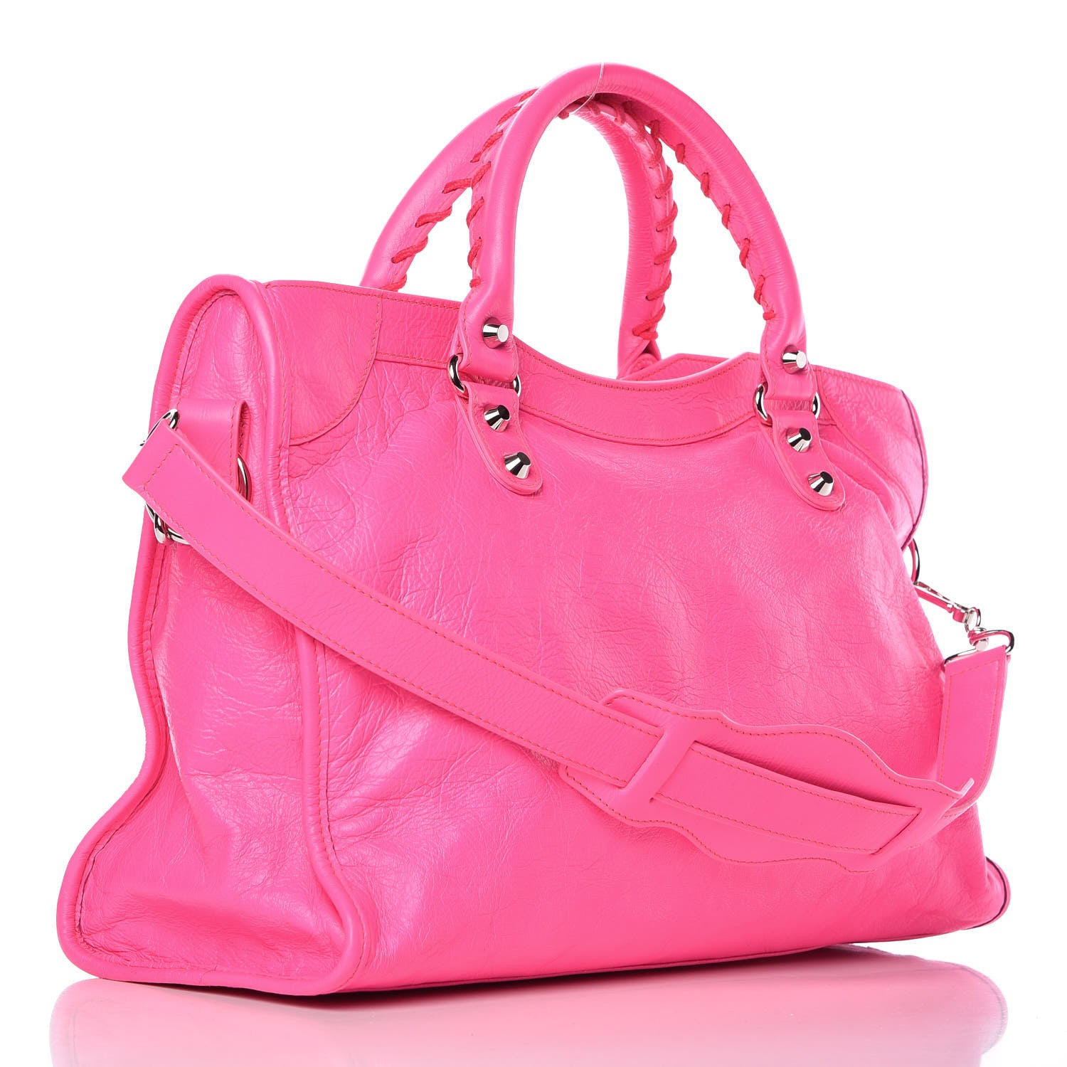 Balenciaga Agneau Classic Silver Hardware City Rose Fluo 4 of 11