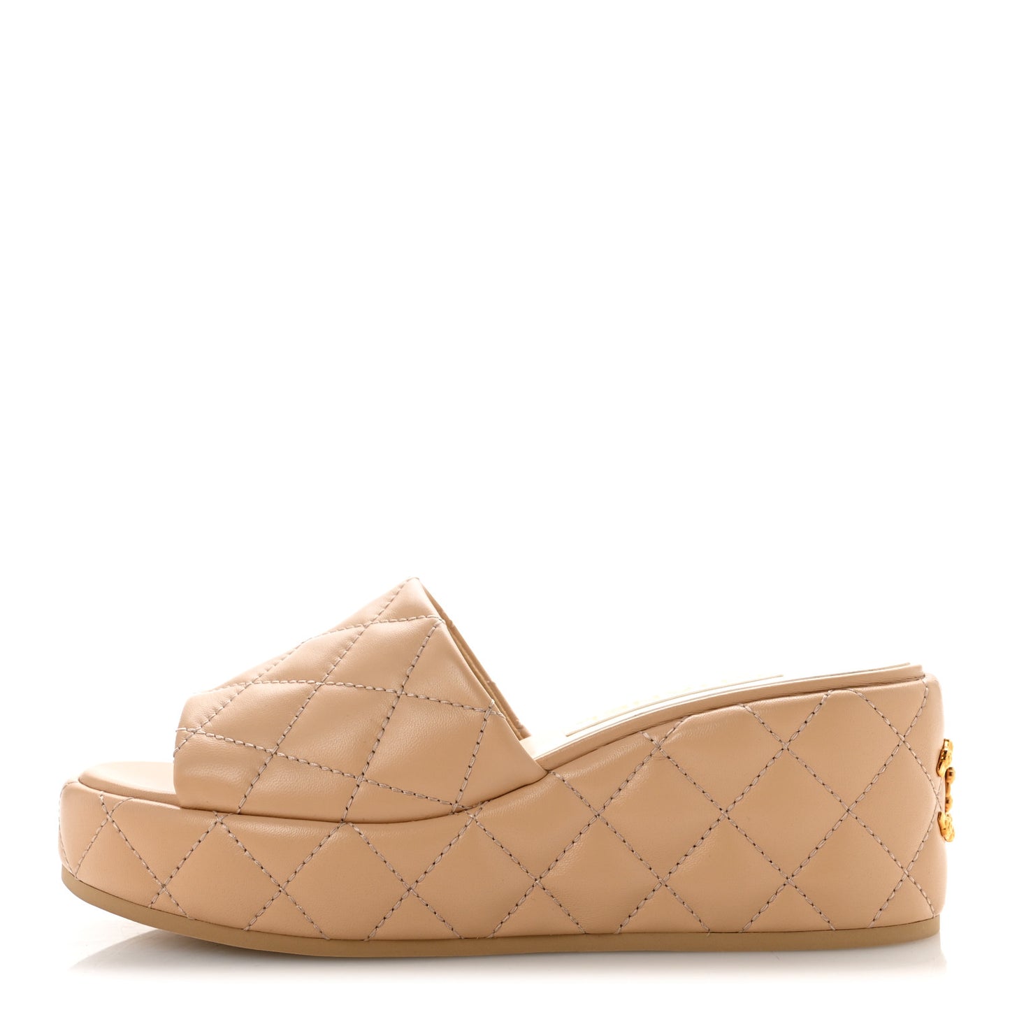 Lambskin Quilted Camelia CC Wedge Sandal Mules 39 Beige