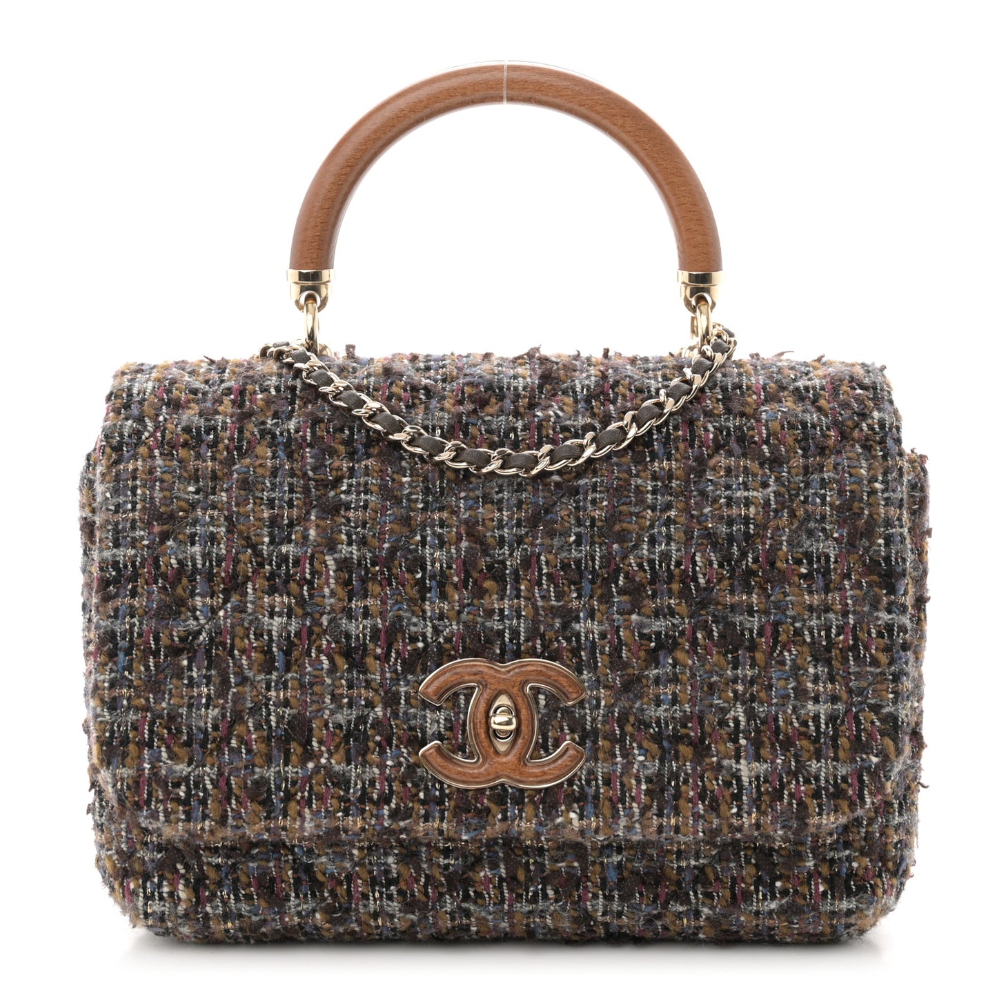 Tweed Wood Mini Coco Handle Flap Beige