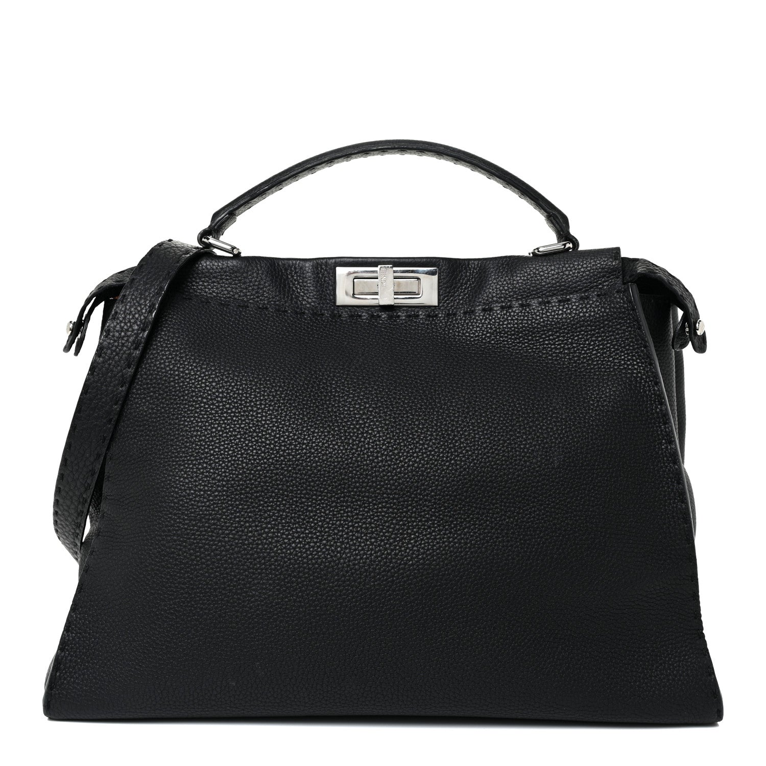 Fendi Cuoio Romano Selleria Bi-Color Large Peekaboo Iconic Satchel Black Mou 1 of 34