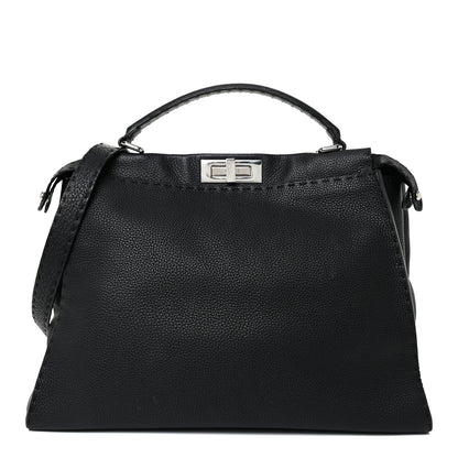 Fendi Cuoio Romano Selleria Bi-Color Large Peekaboo Iconic Satchel Black Mou 1 of 34