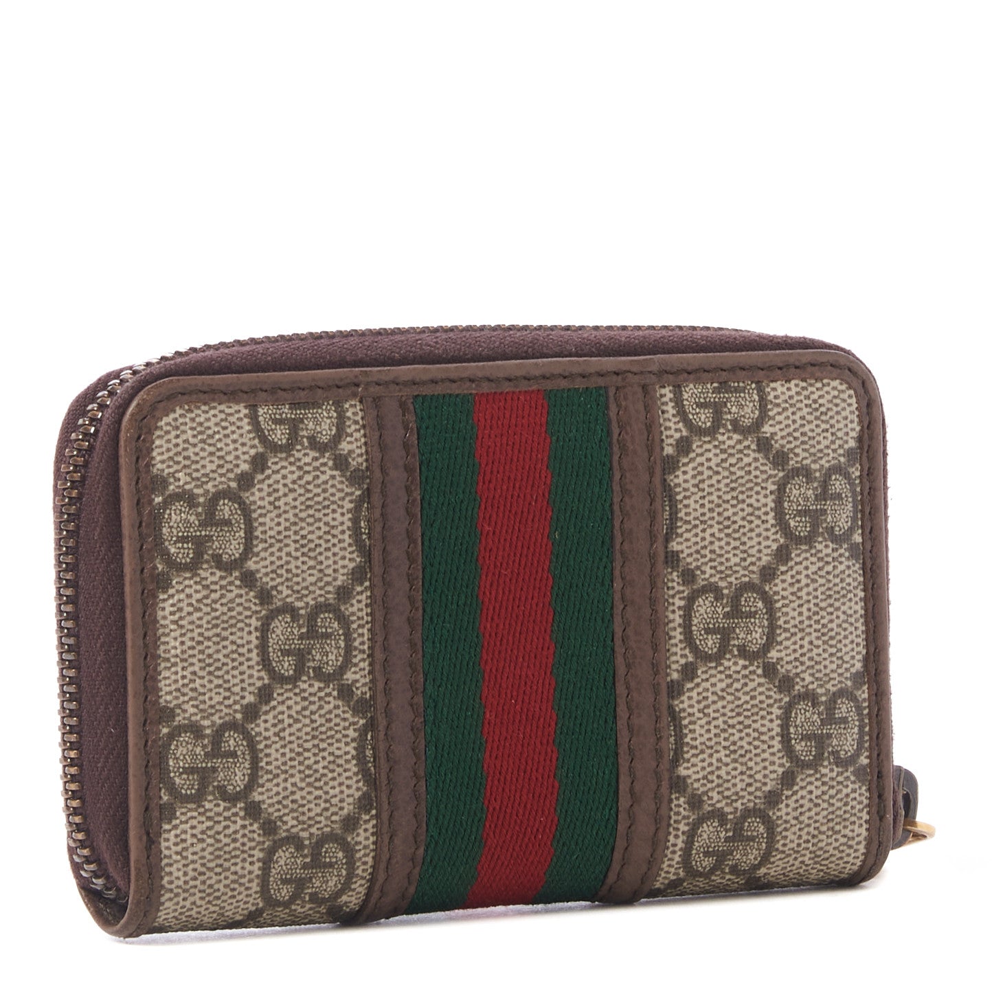 GG Supreme Web Ophidia Zip Around Card Case Brown