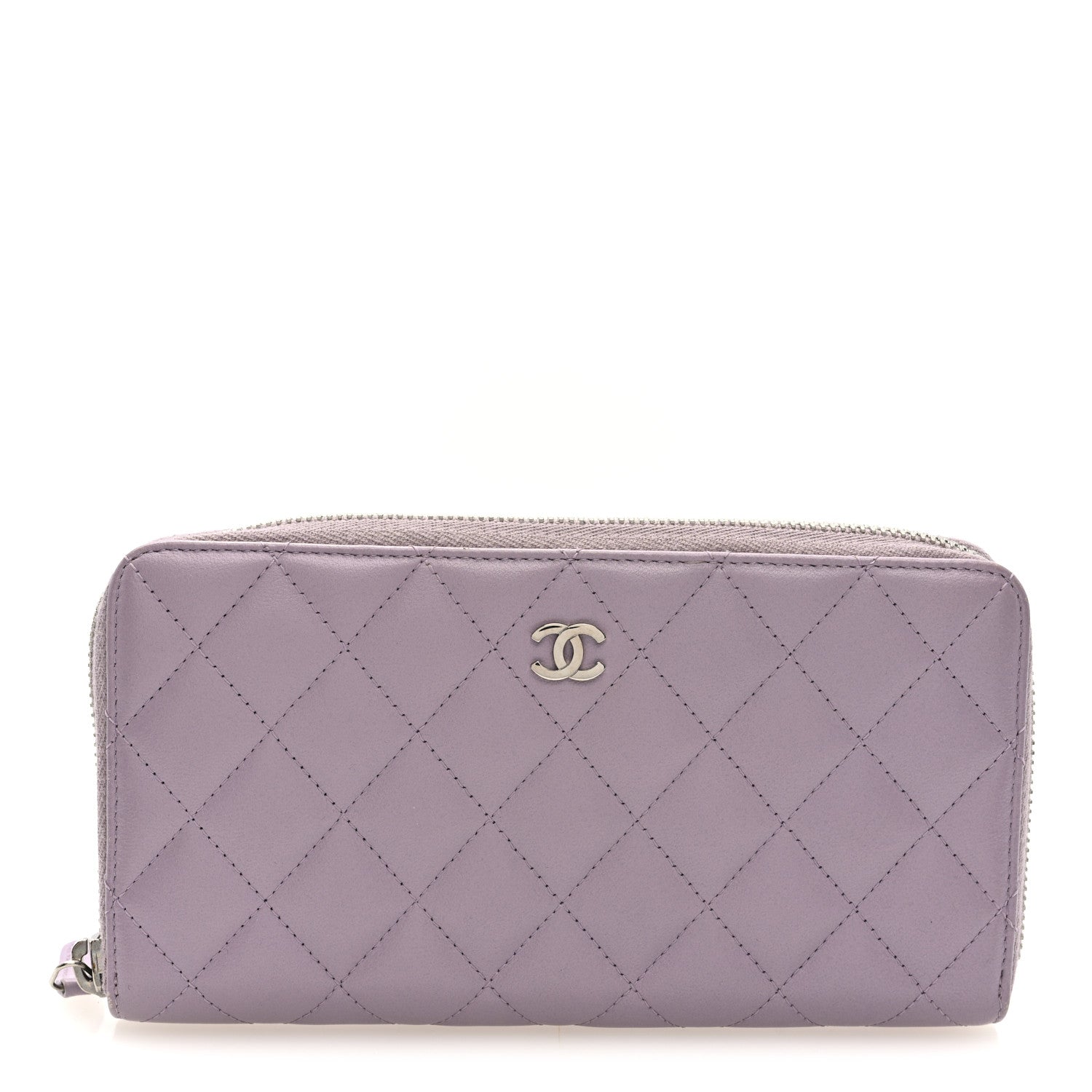 Chanel Lambskin Quilted Large Gusset Zip Around Wallet Light Purple 1 of 7