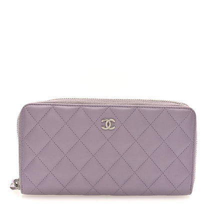 Chanel Lambskin Quilted Large Gusset Zip Around Wallet Light Purple 1 of 7