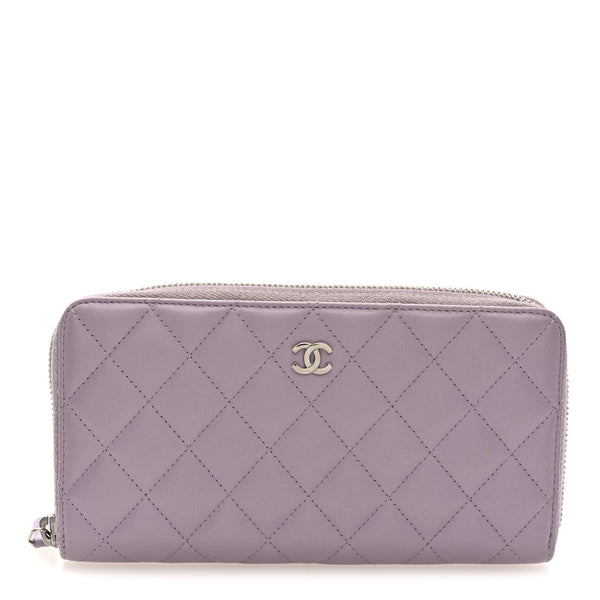Chanel Lambskin Quilted Large Gusset Zip Around Wallet Light