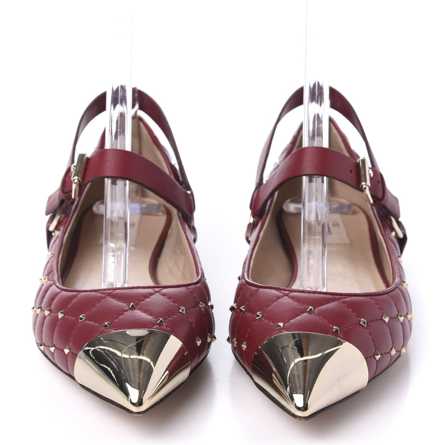 Lambskin Rockstud Spike Captoe Ballerina Flats 37.5 Rubin Gold