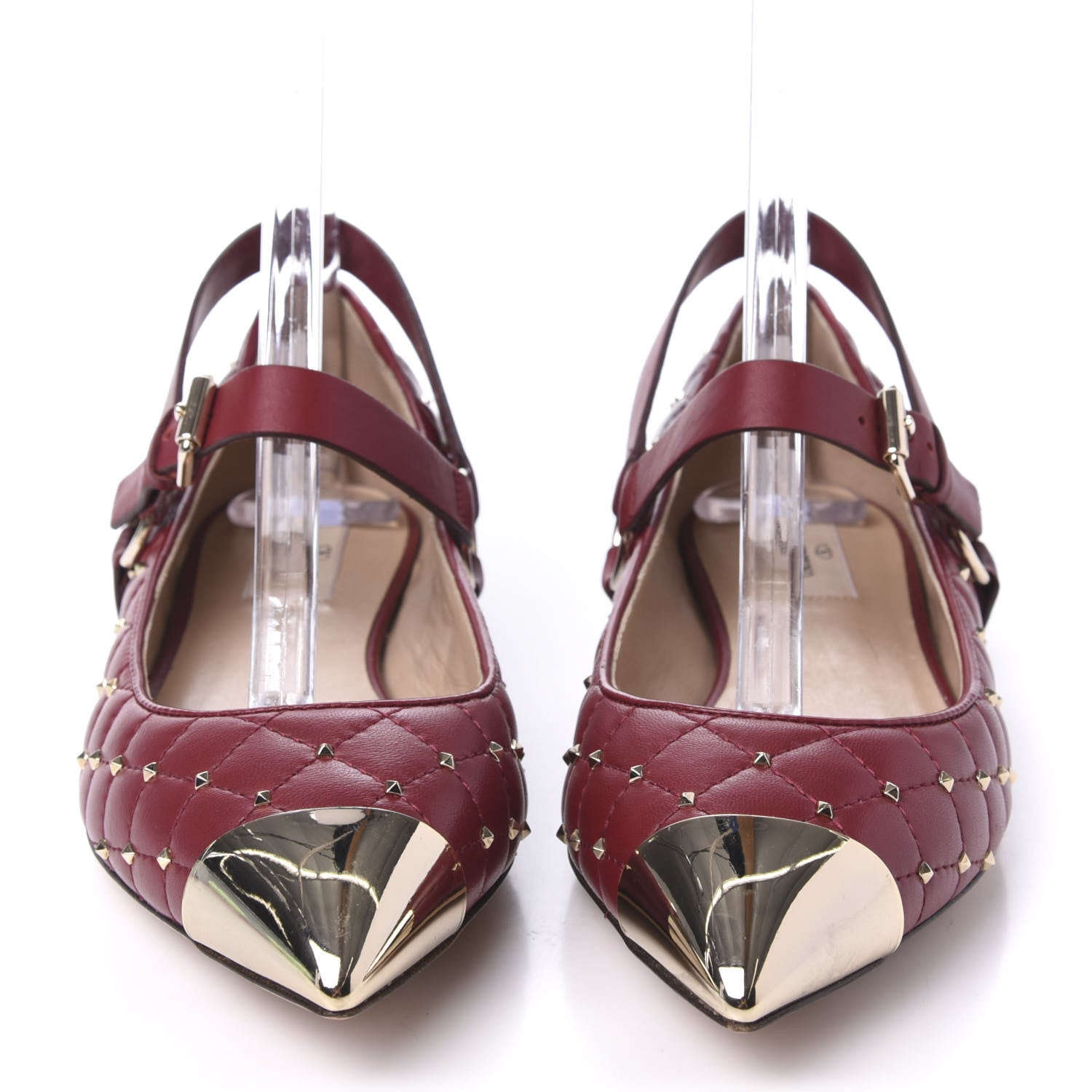 Valentino Garavani Lambskin Rockstud Spike Captoe Ballerina Flats 37.5 Rubin Gold 2 of 8