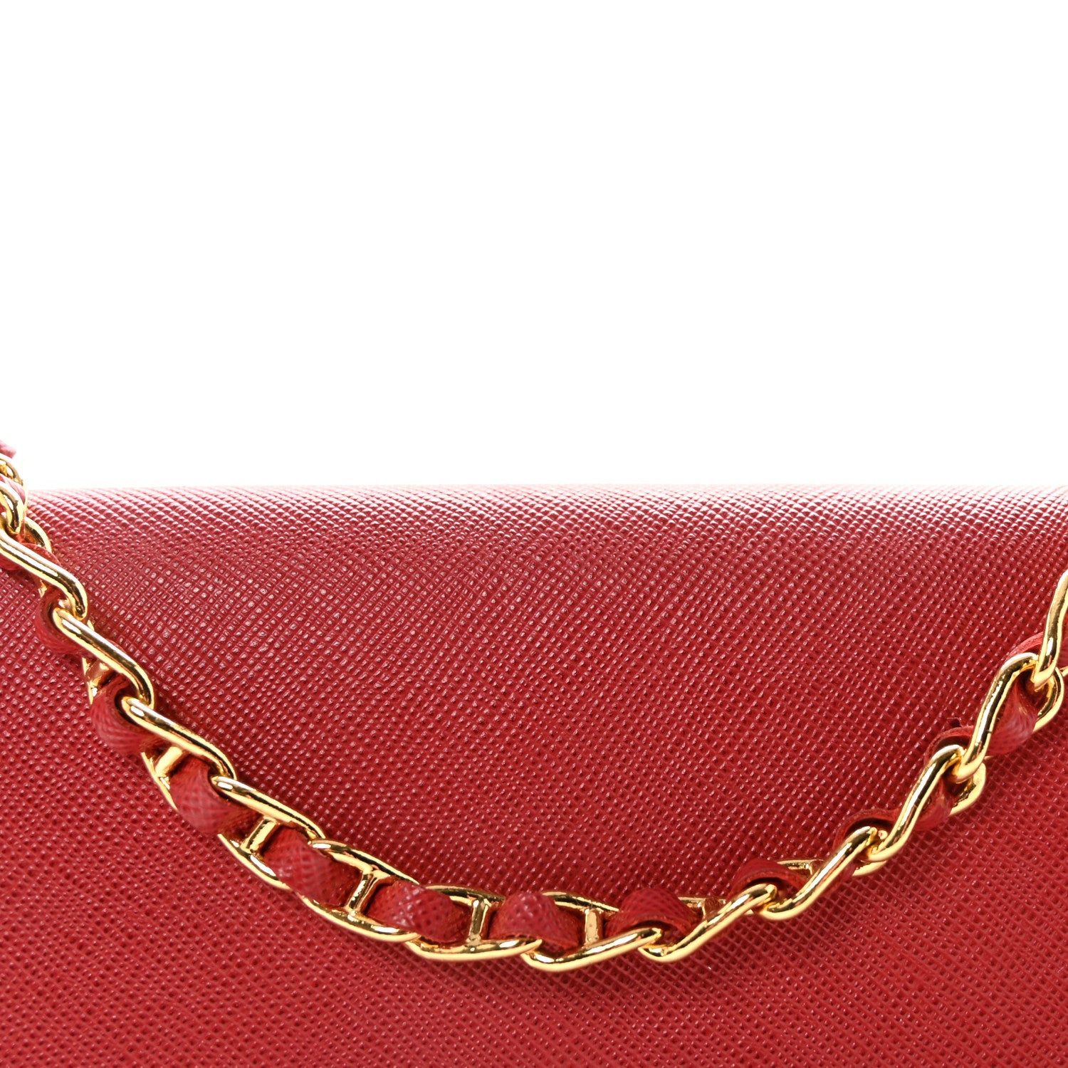 Prada Saffiano Metal Oro Chain Wallet Fuoco 7 of 9