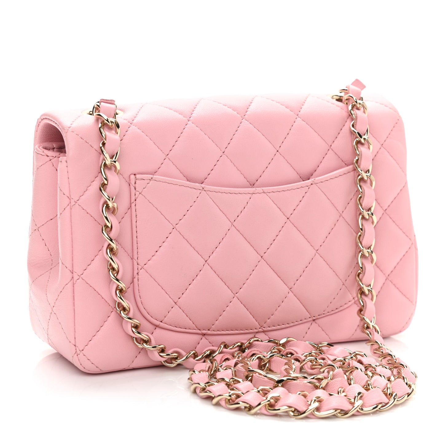 Lambskin Quilted Mini Rectangular Flap Light Pink