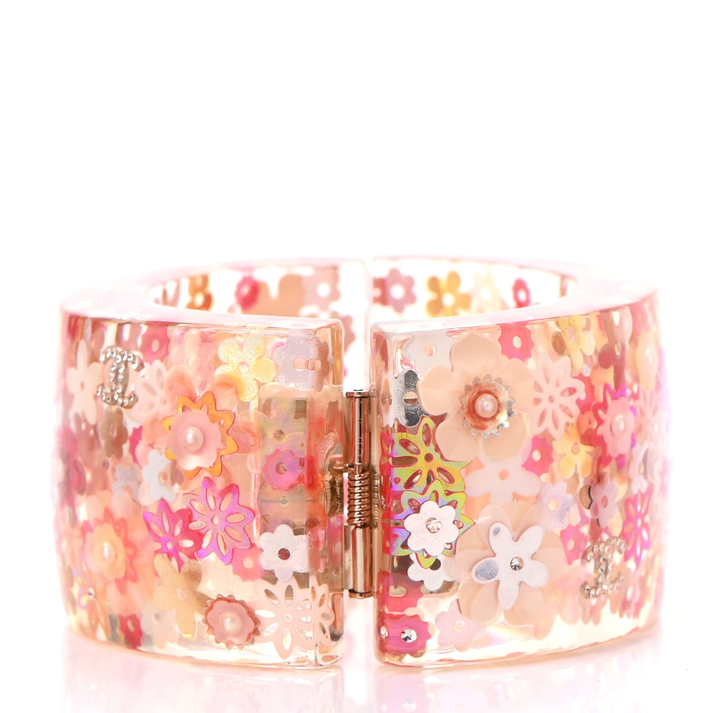 Resin CC Camellia Floral Cuff Transparent Pink Gold