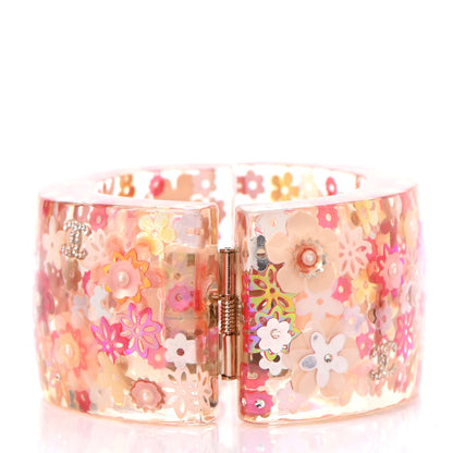 Chanel Resin CC Camellia Floral Cuff Transparent Pink Gold 2 of 4