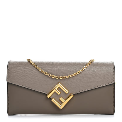 Fendi Vitello King Cruise FF Diamonds Continental Envelope Wallet On Chain Truffle Dove 1 of 16