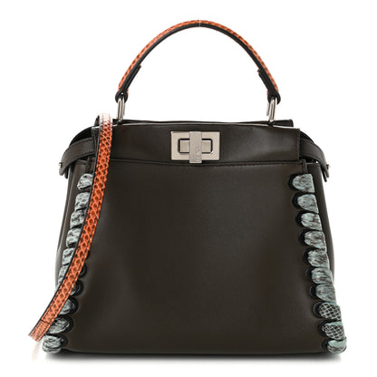 Fendi Calfskin Elaphe Lace Up Selleria Mini Peekaboo Iconic Satchel Verde Prato Arancio 1 of 9
