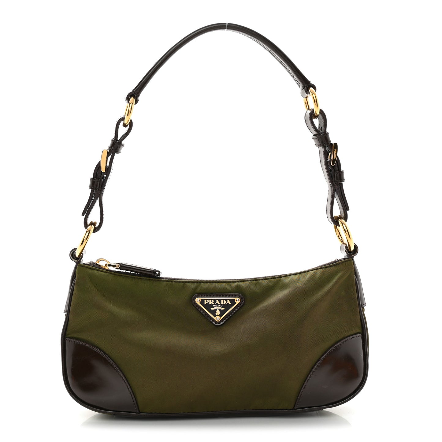 Tessuto Nylon Soft Calf Shoulder Bag Green Brown