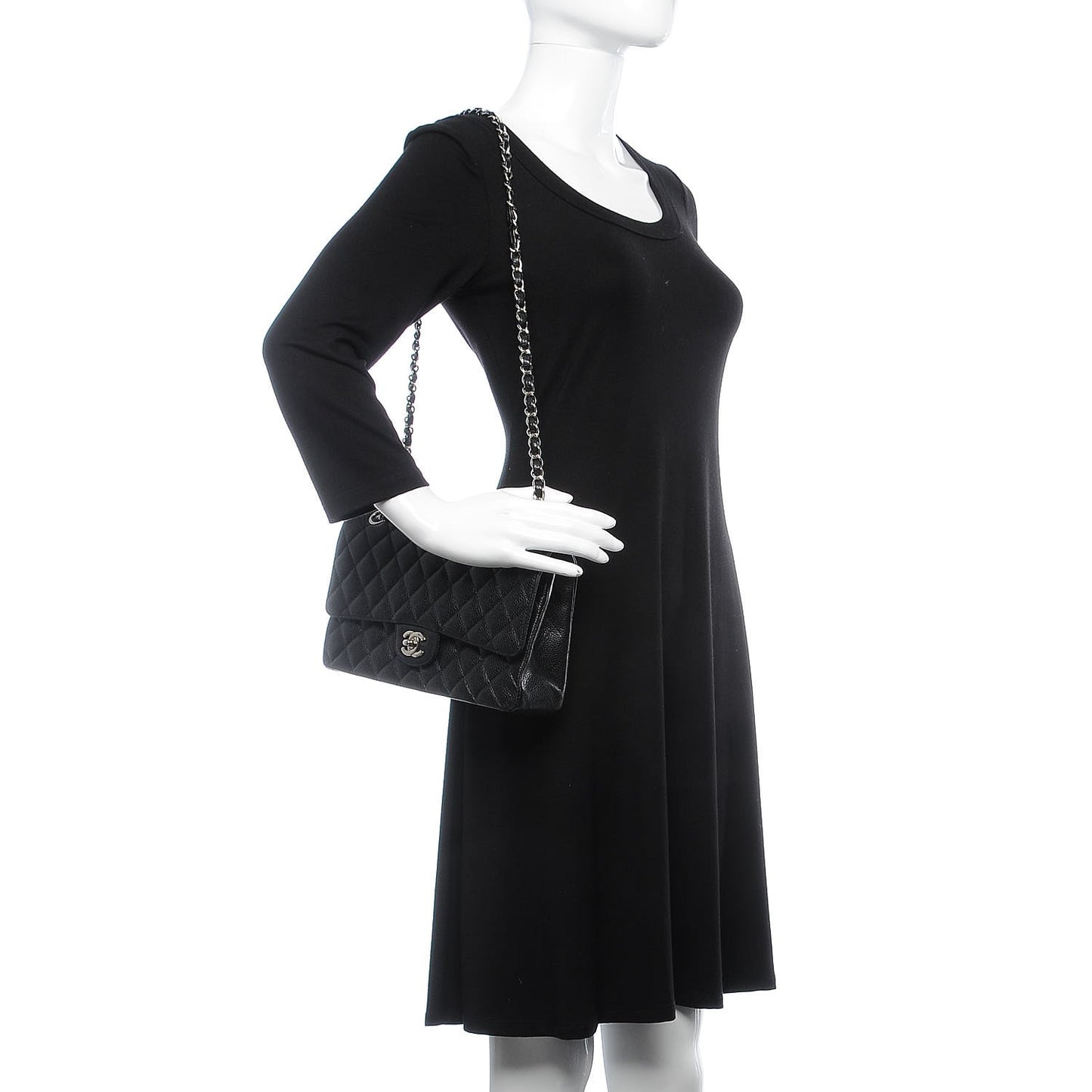 Caviar Quilted Medium Double Flap Black