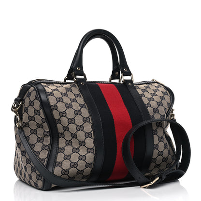 Gucci Monogram Selleria Calfskin Vintage Web Medium Boston Beige Blue 2 of 14