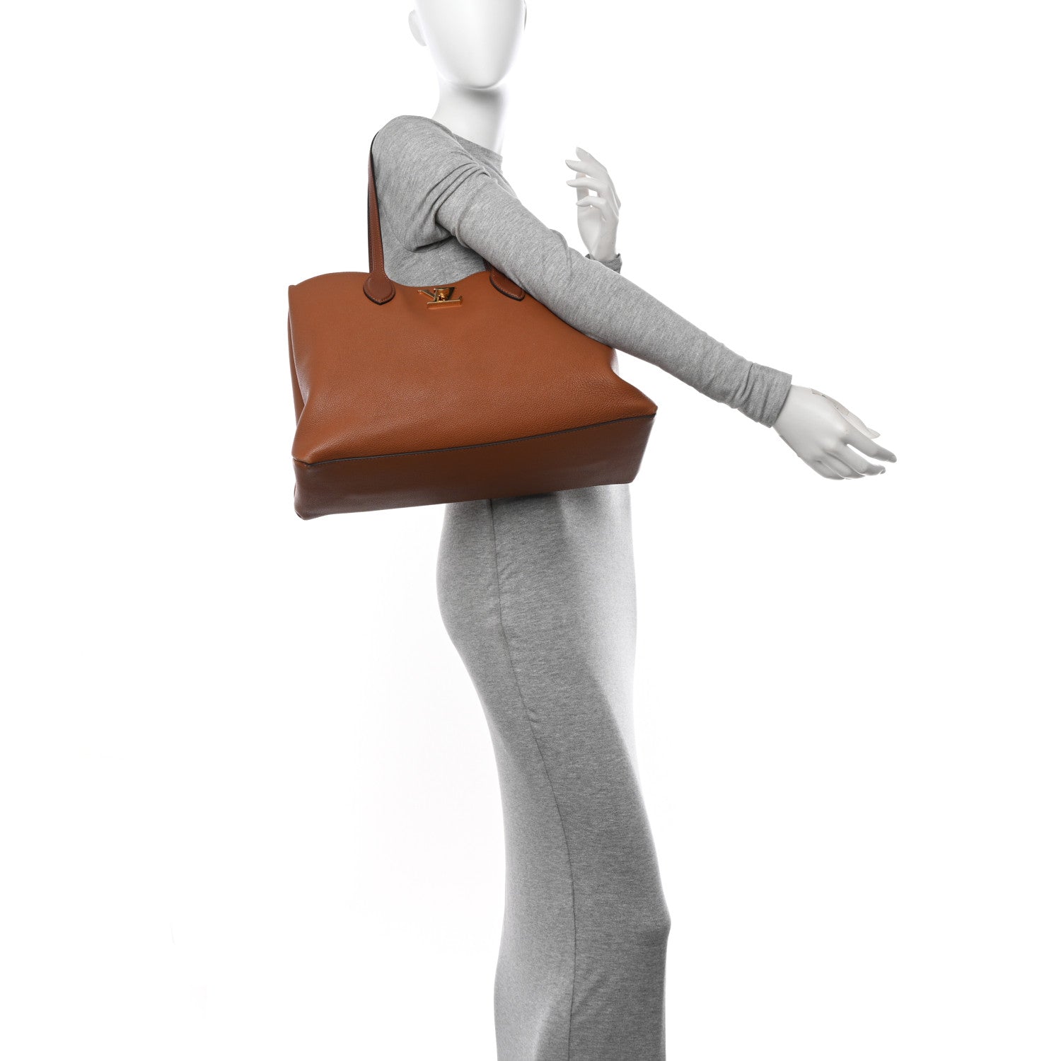 Louis Vuitton Grained Calfskin Lockme Shopper Chataigne 2 of 10
